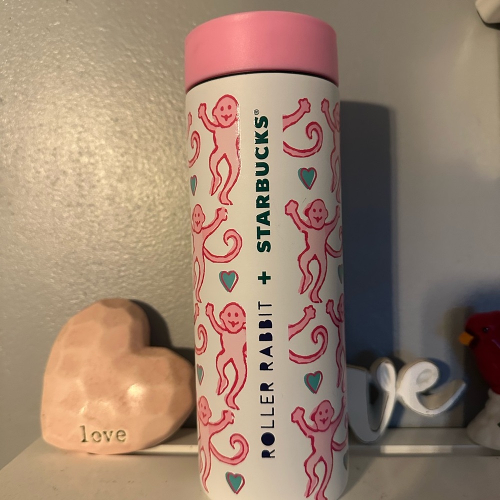 Starbucks Roller Rabbit White and Pink Tumbler
